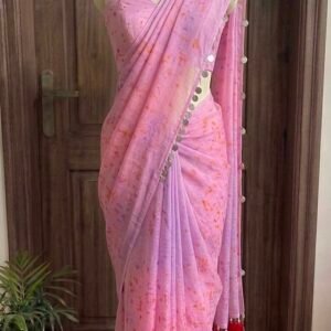 Lilac & Orange Silk Saree - Image 1