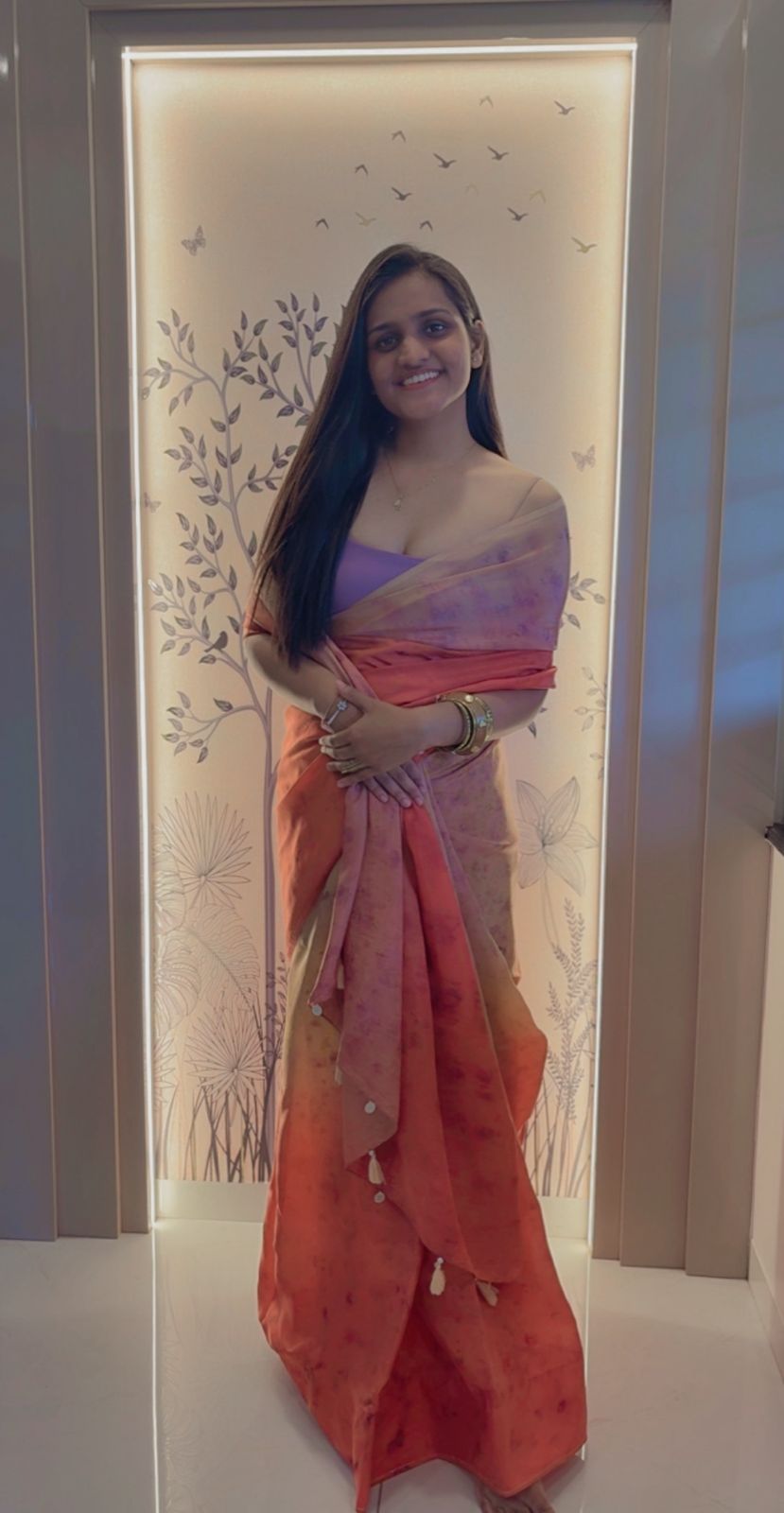 Ombré Orange Silk Saree - Image 5