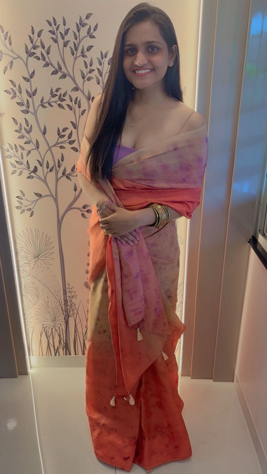 Ombré Orange Silk Saree - Image 2