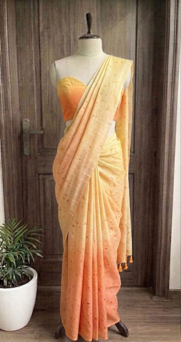 Chanderi Silk Yellow ombre saree