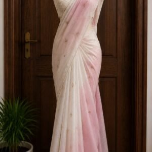 Pink & White Ombré Silk Saree
